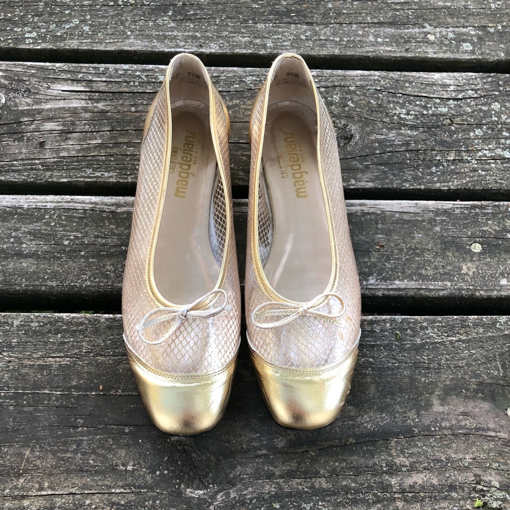 Vtg Magdesians Leather Slip Ons Clear Bows Shoes 9 1/2